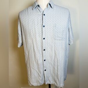 Tasso Elba Dress Shirt XL Silk Linen MCM Funky Starburst Short Sleeve Atomic